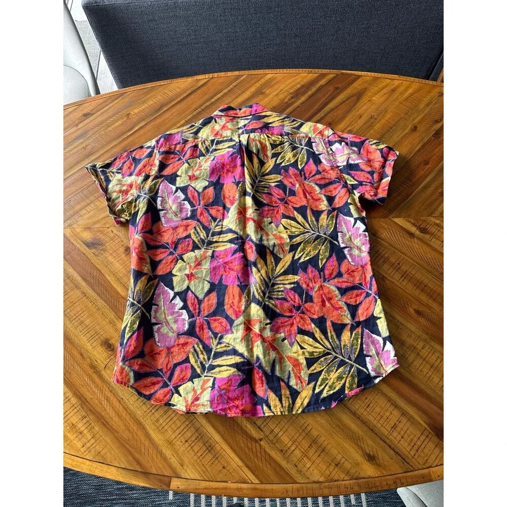 J.Crew 100% Linen Floral Tropical Shirt Men’s M Slim Fit Pink Orange Yellow